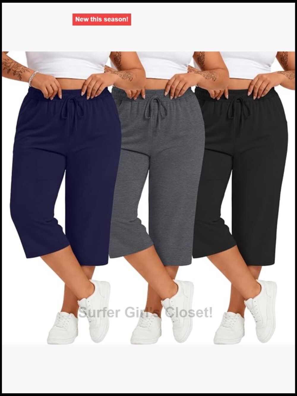 3 Pack Women's Plus Size Cotton Capris Stretchy Wide Leg Cropped Lounge Pants
